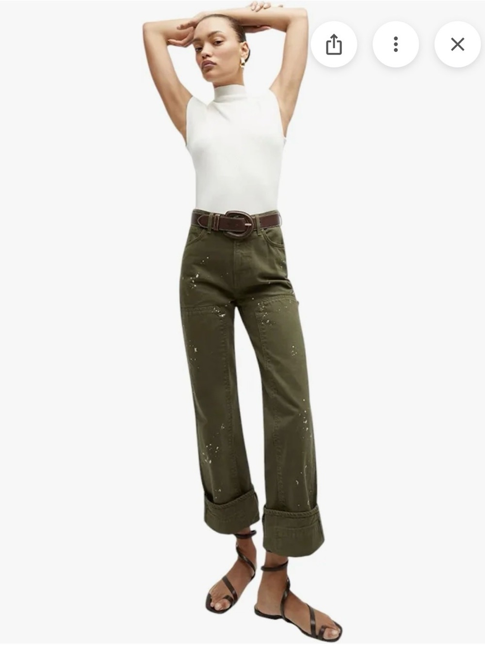 Veronica Beard Olive Straight-Leg Jeans with Cuffed Hem